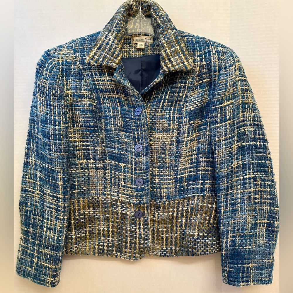 Coldwater Creek Blue Tweed Boucle Blazer Size 10P